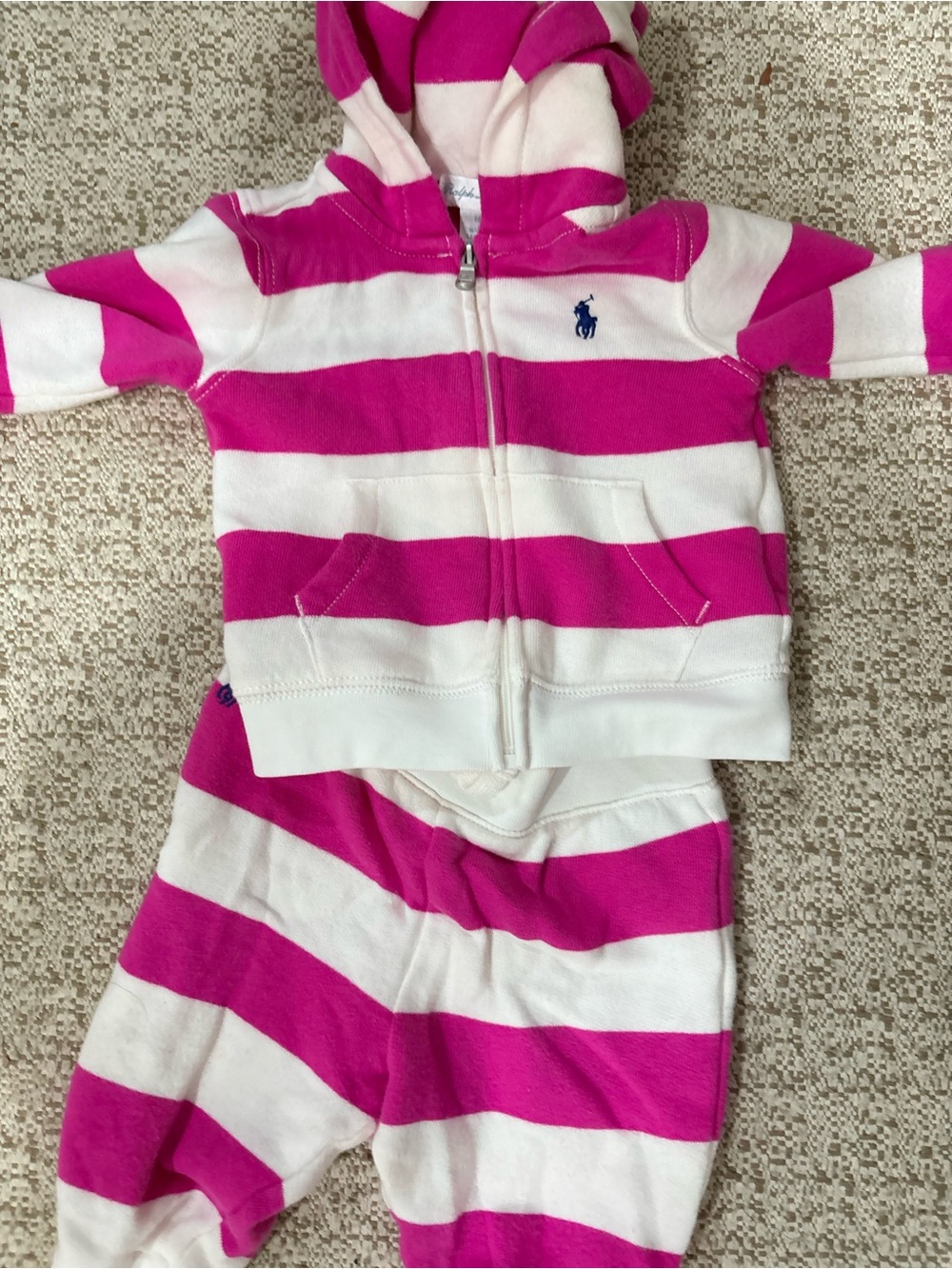 Ralph Lauren Hot Pink and White Striped Hoodie Set